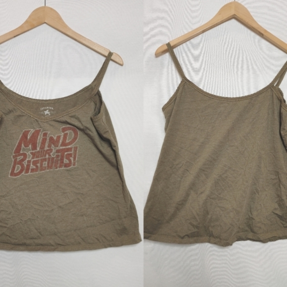 Unknown Brand Olive Green Graphic Tank Top - 'Mind Your Biscuits'